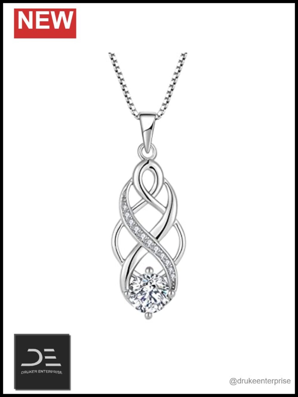 925 Sterling Silver Infinity Celtic Knot Necklace with 0.9 Carat CZ Pendant 18